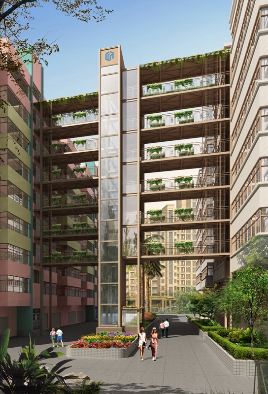 廣州武警醫(yī)院景暉苑小區(qū)A2-B1加建電梯（角度一）玻璃